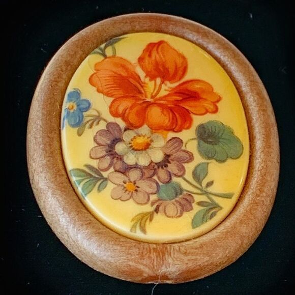 Vintage Austrian transferwear floral pin wood - Picture 2 of 6